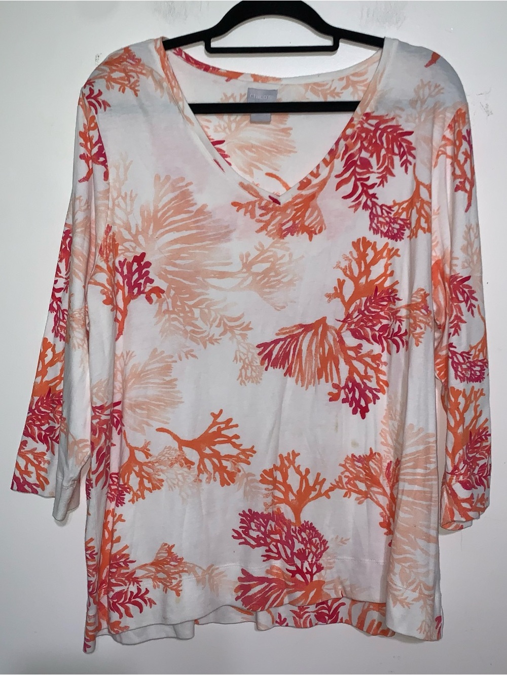 Chico's Pink and Orange Coral-Print V-Neck Tunic XXL